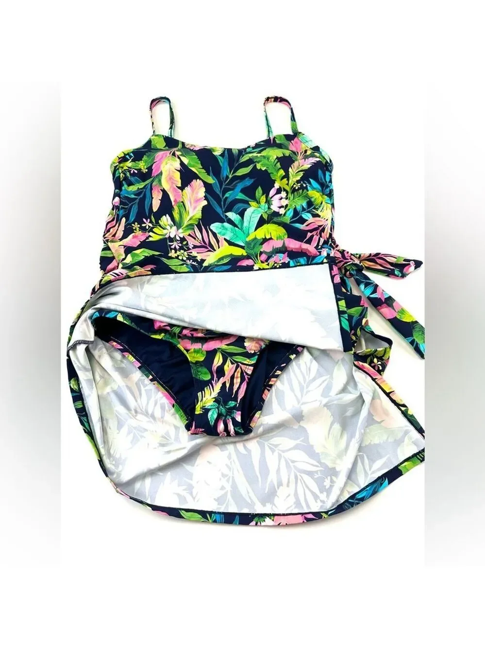 Lands End tropical swim dress Size Large One Piece Resortwear Summer Bathingsuit